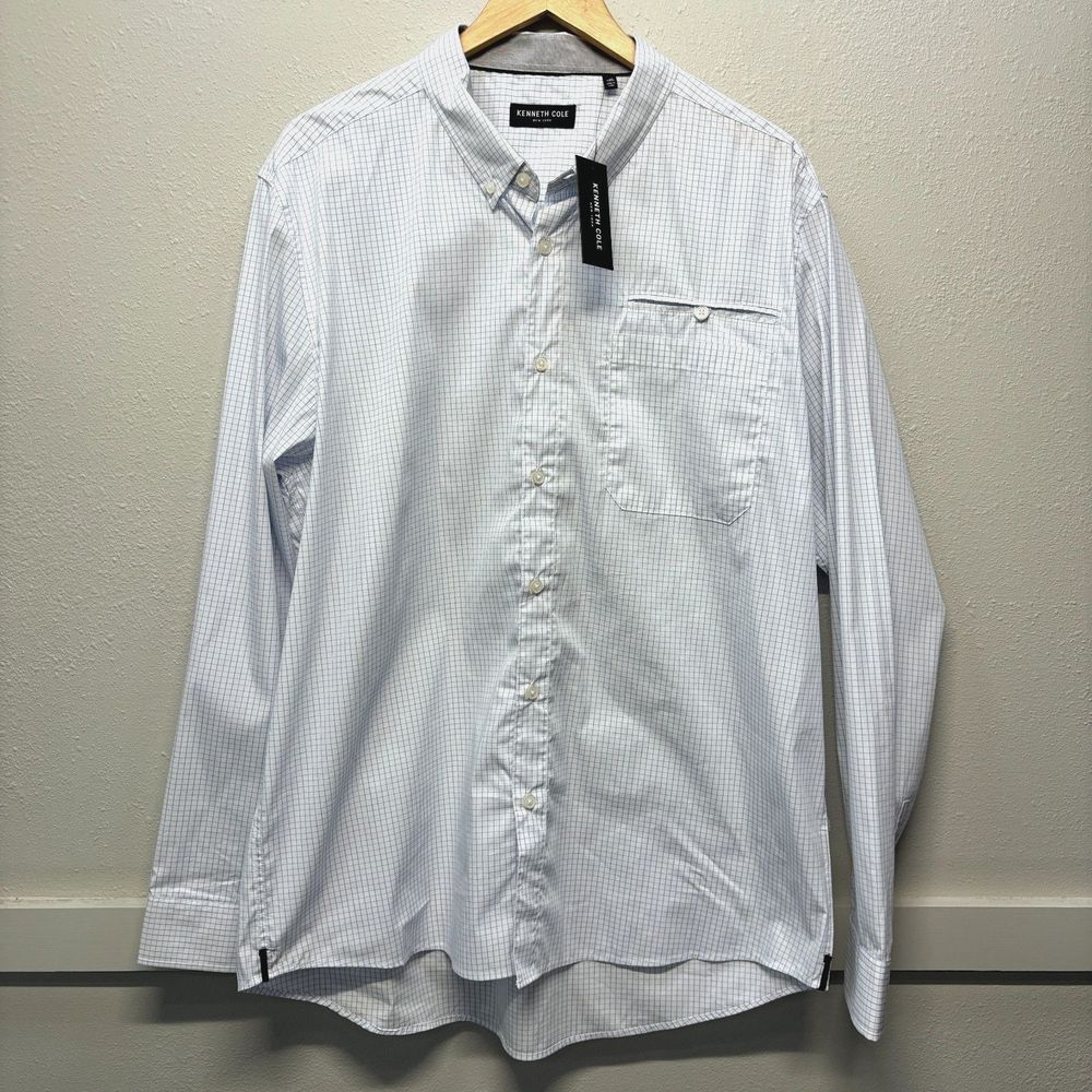 NWT Kenneth Cole New York Checkered Dress Button Up Men's Sz XXL MSRP $89